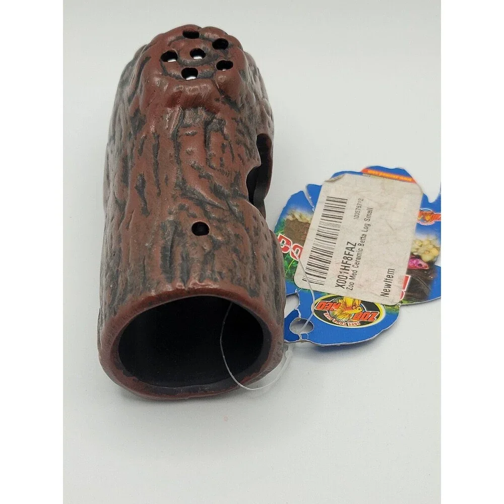 Zoo Med Ceramic Betta Log Aquarium Ornament Brown 4.25 in, Small